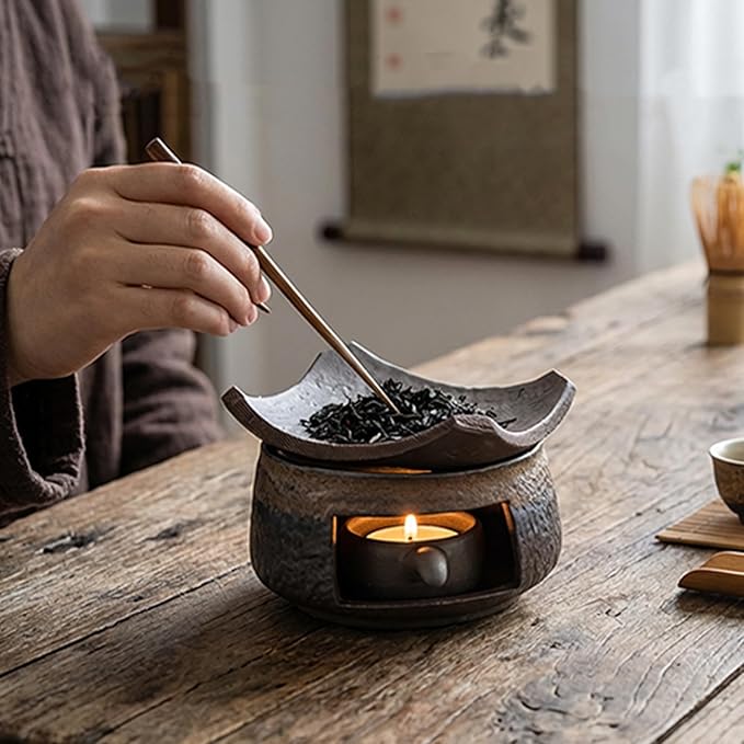 Incense Burner & Candle Warmer | Ceramic Aromatherapy Diffuser Includes Wooden Clips and Pads for Wax Melts, Dried Herbs and Palo Santo | Bedtime Calm, Meditation
