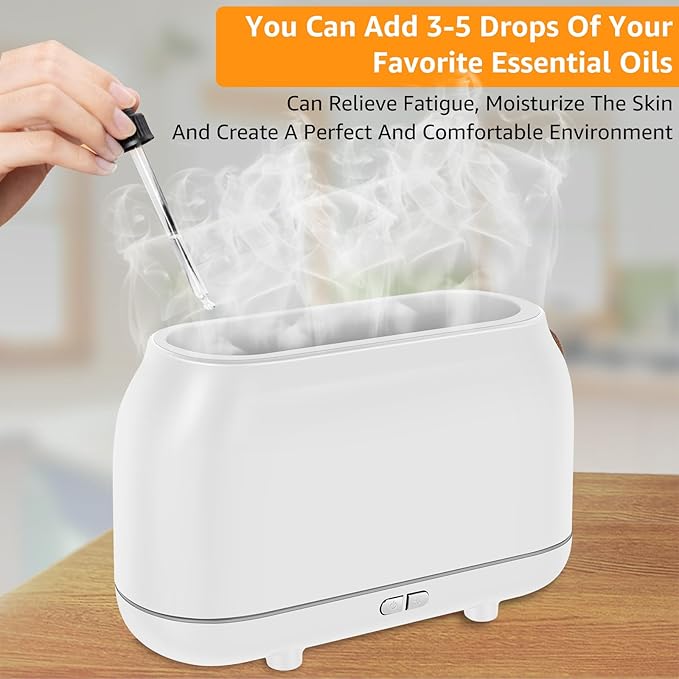 Flame Diffuser Humidifier with 7 Colors Flame Light, 180ml Flame Aroma Diffuser, Colorful Flame Light Quiet Waterless Auto Shut-Off Air Humidifier Diffuser for Home Office Room (White)
