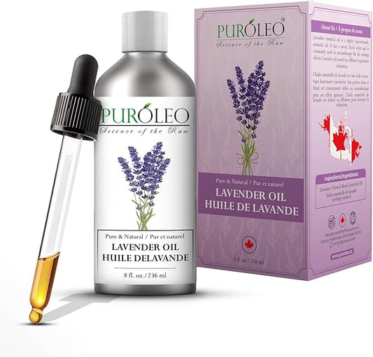 PUROLEO Lavender Essential Oil 8 Fl Oz/236 ML (Packed in Canada) 100% Pure Natural Undiluted for Aromatherapy, Aromatherapy Oil for Sleep, Relaxation Bulgaria France Oil Diffuser