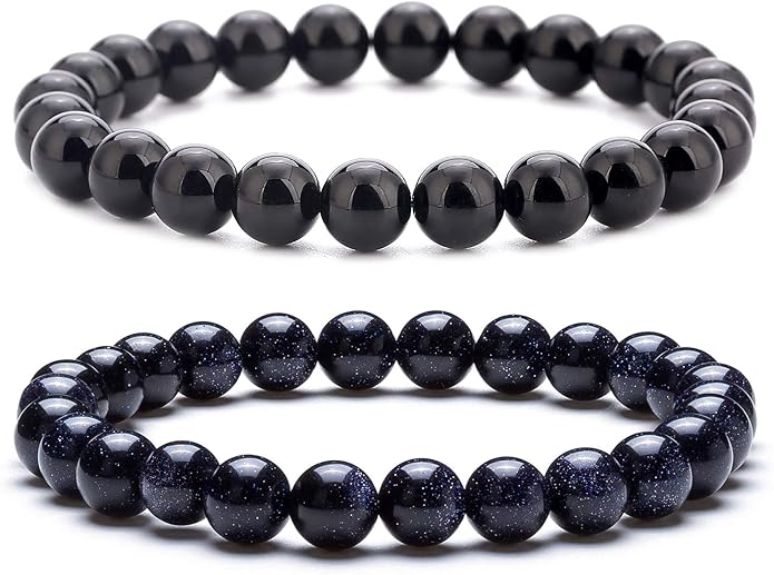 Hamoery Men Women 8mm Natural Stone Lava Rock Diffuser Bracelet Elastic Yoga Agate Beads Bracelet Bangle