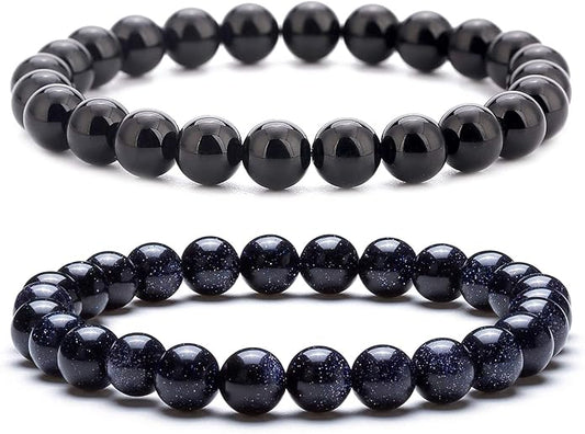 Hamoery Men Women 8mm Natural Stone Lava Rock Diffuser Bracelet Elastic Yoga Agate Beads Bracelet Bangle