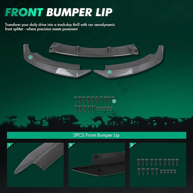 SCITOO Glossy Carbon Look Front Bumper Lip Fits for 2011-2013 for BMW 3-Series E92/E93 Facelift PP Front Lip Spoiler