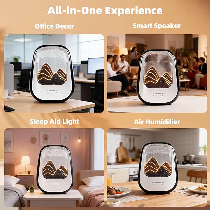 8-in-1 White Noise Sound Machine with Aroma Diffuser, Rain Sound Machine for Sleeping, Stress Relief, Waterfall Sound Machine Night Light Timer for Bedroom Office Home Decor, Black