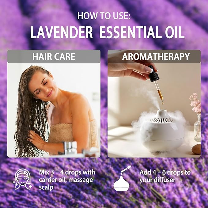 Lavender Essential Oil, 4 fl oz (120ml) - ZODION Lavender Fragrance Oil for Diffuser, Massage, Humidifier, DIY Candle, Soap Making, Home, Bath, Yoga