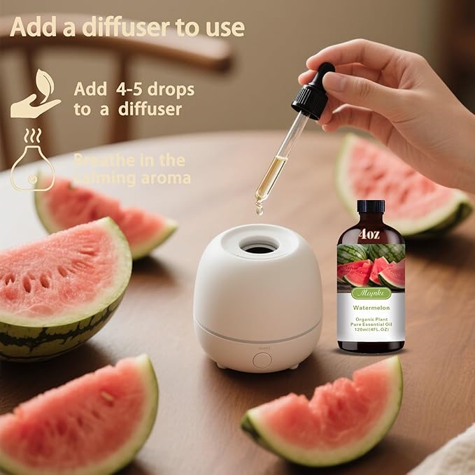 Watermelon Essential Oil – MLYNKL Watermelon Oils 4.33 fl oz for Diffusers, Humidifiers, Massage, DIY Candles, Soap, Cleaning, Home, Yoga, Office, Gifts - 130 ml