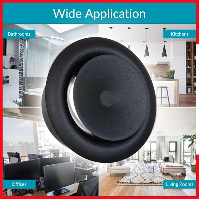 4 inch Black/Anthracite Metal Diffuser - Adjustable Vent for Wall - Ceiling Duct Cover - Supply Air Valve - Round Ventilation Covers for Bathroom Kitchen Garage
