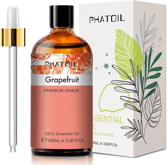 PHATOIL 3.38FL.OZ Grapefruit Essential Oil with Glass Dropper, for Aromatherapy Diffusers, Humidifiers, Great for DIY Candle and Soap Making, Huge 100ML Bottle