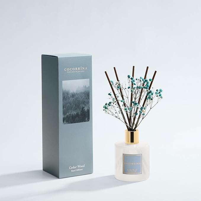 COCORRÍNA Reed Diffuser - Cedar Wood 6.7 fl oz Reed Diffuser with Sticks, Bedroom Bathroom Shelf Decor