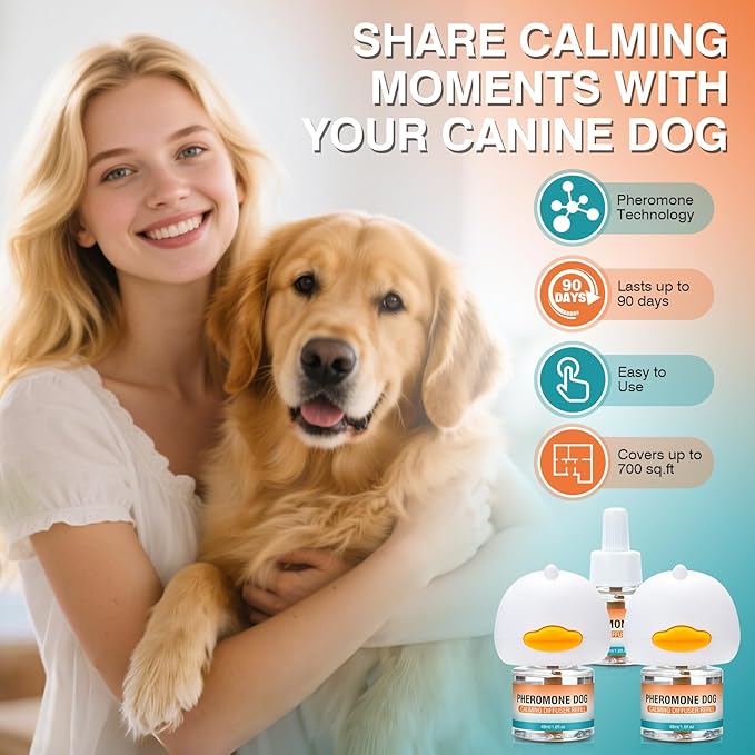 Dog Calming Pheromones Diffuser to Calm Pet 5 in 1 Advanced Kit (2 Plug in+3 Pack 48ml Refill) Appeasing Pheromone Diffuser for Anxiety ReliefReduce Aggression Fighting Barking Stress