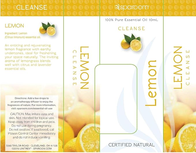 SpaRoom Aromatherapy 100% Pure Essential Oils for Diffusers and Air Freshners, Cleanse Lemon, 10 mL