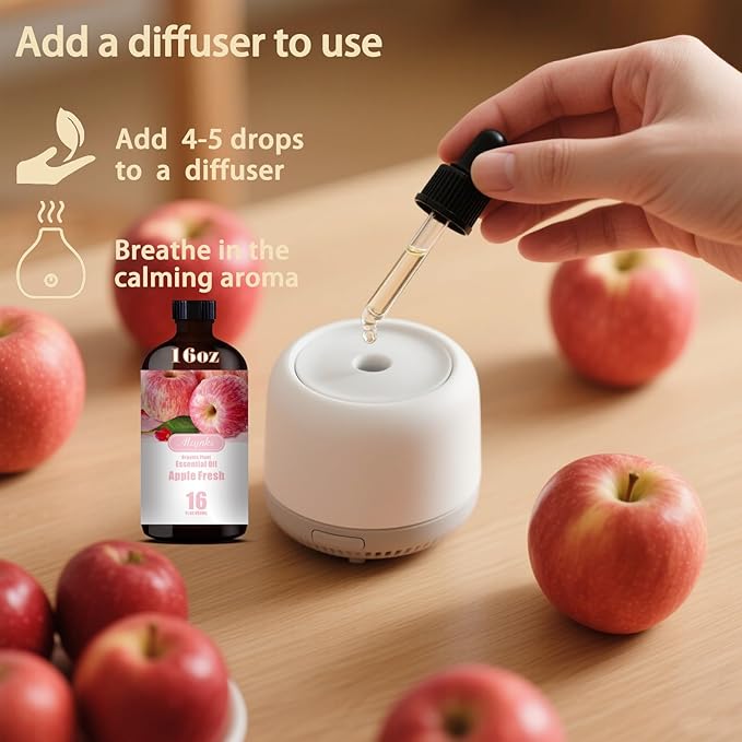Apple Essential Oil – MLYNKL Apple Oils 16.33 fl oz for Diffusers, Humidifiers, Massage, DIY Candles, Soap, Cleaning, Home, Yoga, Office, Gifts - 490 ml