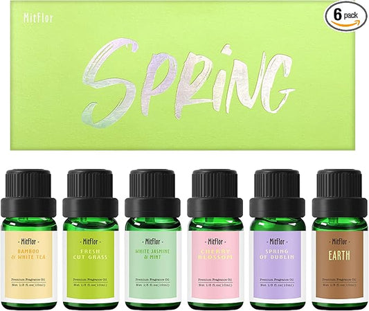 Spring Fragrance Oil Set- MitFlor Premium Essential Oils for Diffusers for Home, 10mlx6, Spring Refreshing Scents, Fragrance Oils for Candle Soap, Perfume and More, Ideal Fragrance Gift