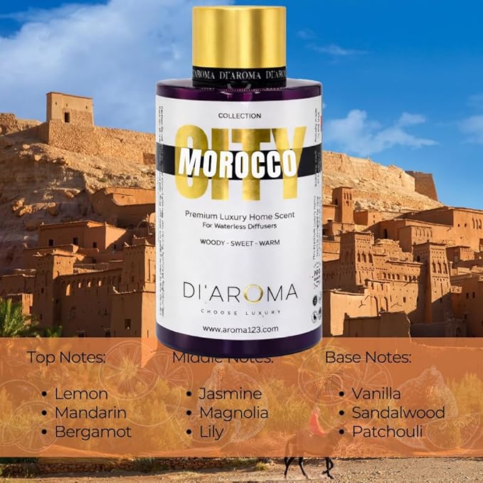 Di'Aroma Morocco Aroma Oil Blend 120ml – Premium Diffuser Oil for Home, Waterless & Essential Oil Diffusers, Long Lasting Home Fragrance, City Collection, Made in USA (120ml, Morocco)
