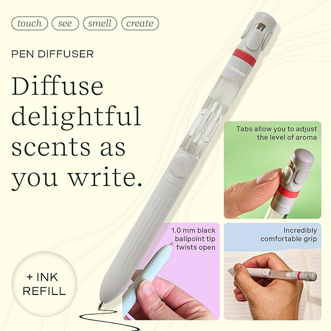 Lifelines Pen Diffuser, Spice Rush - 1mm Black Ballpoint Pen with Scented Essential Oil Blends – Aromatherapy Diffuser & Sensory Immersion Diffuse Aroma As You Write