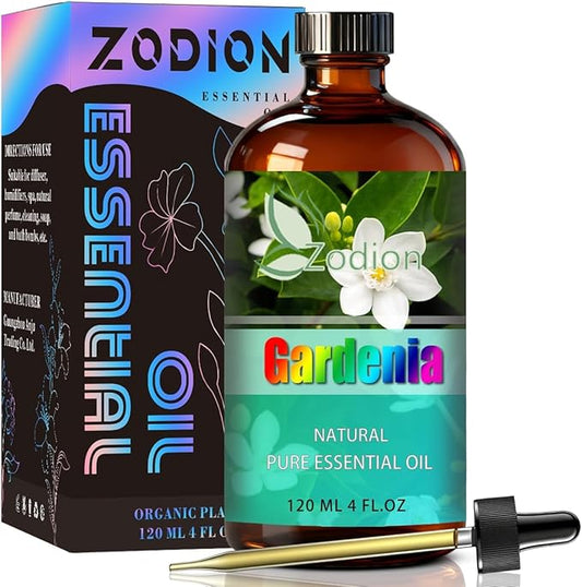 ZODION Gardenia Essential Oil 4 fl oz (120ml) - Fragrance Oil for Diffuser, Massage, Humidifier, DIY Candle, Soap Making, Home, Bath, Yoga