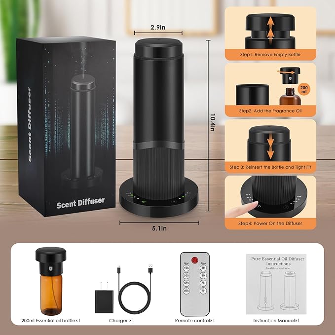 Waterless Scent Essential Oil Diffuser for Hotel,Whole House,Large Room, Office，Home，200ML Large Capacity, Covering 1500 Square feet (L)