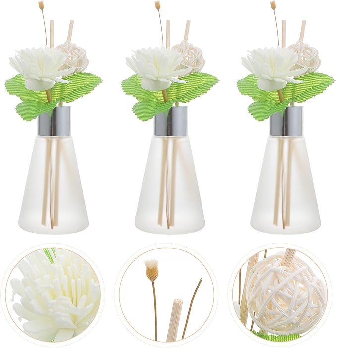 BESTOYARD Glass Aromatherapy Reed Diffuser Bottle Set with Ocean Scent, 3pcs Rattan Sticks, Fragrance Diffuser for Home and Bathroom Air Freshening
