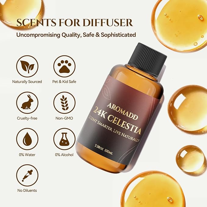 AROMADD AROMADD 24K Celestia Diffuser Oil Inspired by Luxury Hotel Scent 3.38 Fl Oz (100ml), Aroma Diffuser & Hotel Fragrance Diffuser Oil, Essential Oil Diffuser for Aromatherapy, Long-Lasting
