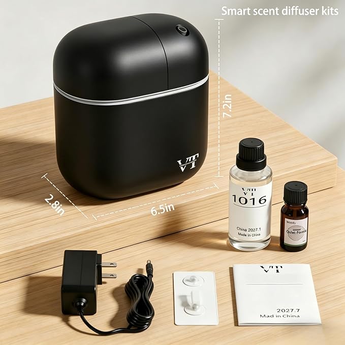 Waterless Essential Oil Diffuser 3000 Sq.Ft,Home Hotel Office Use,Cold Air Scent Machine,(Scent Kit 2*Fragrances Included) Bluetooth App Control,LED Light,Wall-Mounted Aroma Diffuser