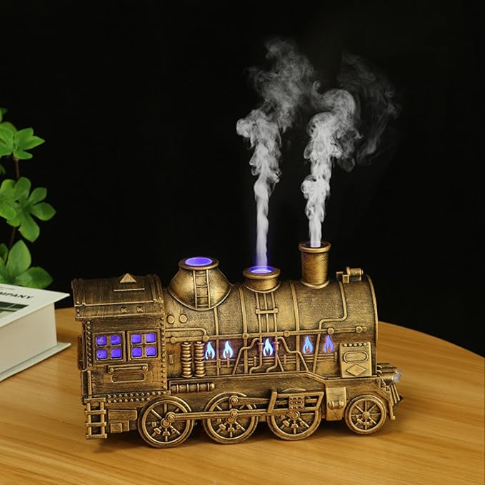 Train Diffuser Cool Mist Humidifier 300ml Double Outlets Essential Oil Diffuser with 2 Mist Modes Essential Oil Night Light for Bedroom Office Desk Home Decor