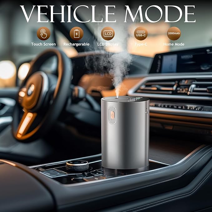 JUANANIUG Waterless Essential Oil Diffuser Rechargable: Portable Aromatherapy Diffuser for Car and Home - 4 Concentration Adjustments and Timers - Gift for Valentine’s Day (Sliver)