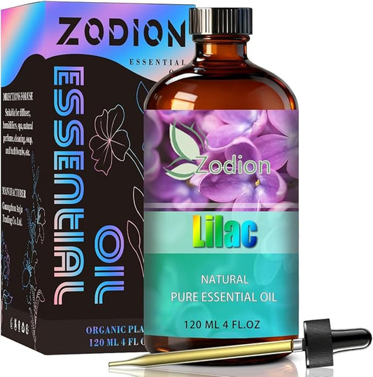 Lilac Essential Oil, 4 fl oz (120ml) - ZODION Fragrance Oil for Diffuser, Massage, Humidifier, DIY Candle, Soap Making, Home, Bath, Yoga