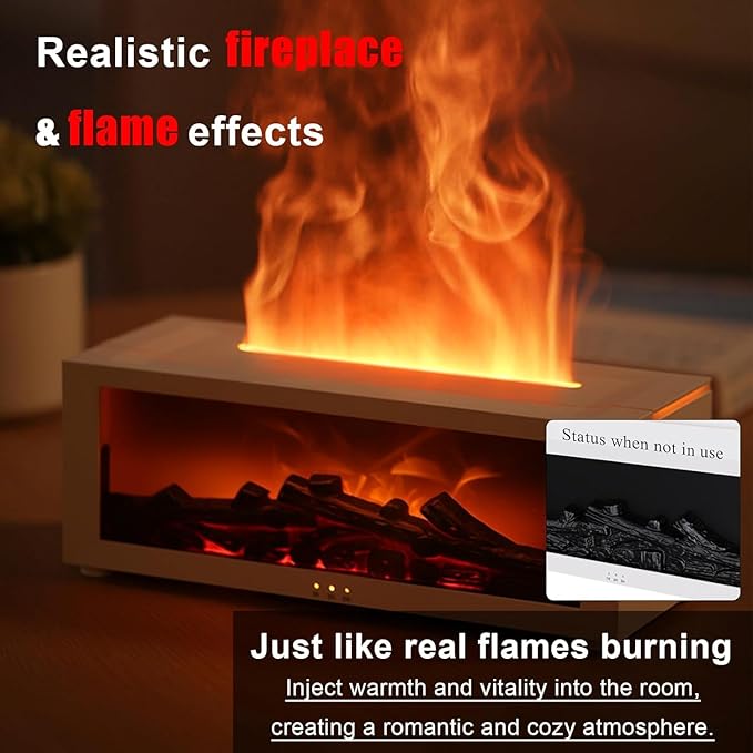 Fireplace Diffuser for Essential Oils Fireplace Humidifier with Remote 7 Colours Wall Mini Fireplace Aromatherapy Humidifier Diffuser Flame Diffuser with Remote Control, Timer, Auto-Off (White)