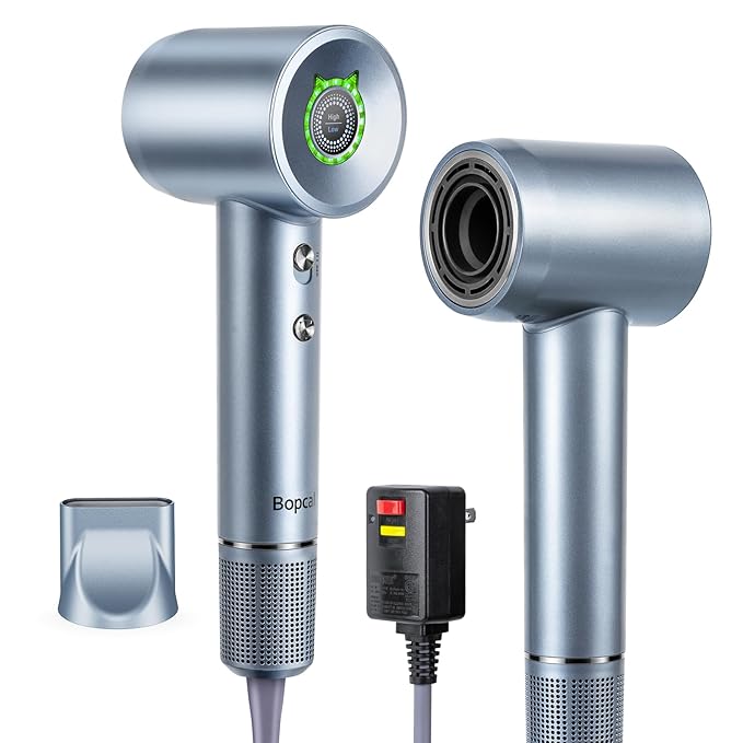Hair Dryer - Negative Ionic Blow Dryer with 150000 RPM High Speed Brushless Motor for Fast Drying, Low Noise, HD Display Hair Dryer with Diffuser and Nozzle, 4 Temps & 3 Speeds