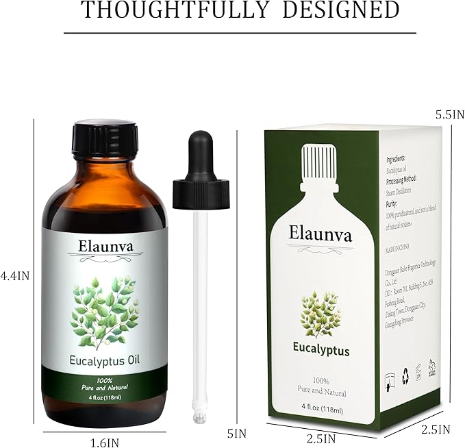 Eucalyptus Essential Oil, 4Fl.Oz (118ML) 100% Pure&Natural Oils for Aromatherapy Diffusers, Humidifiers,DIY Candle and Soap Making, Gift,Plant Scent,Christmas Gifts,(Eucalyptus)