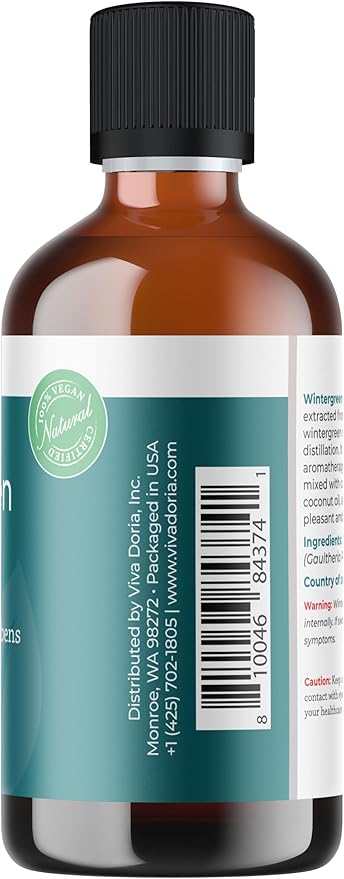 Viva Doria Wintergreen Essential Oil, 100% Pure, Natural Essential Oil, Undiluted, for Aromatherapy | Food Grade, 118 mL (4 Fluid Ounce)