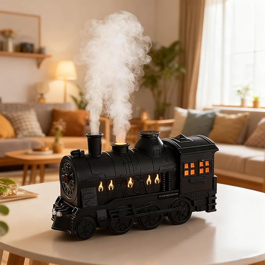 Train Diffuser, 2026 New 300ML Large Capacity Train Humidifier with Dual Cool Mist Outlets, Train Oil Diffuser with 2-Color LED, Remote Control, Auto-Off, Quiet for Bedroom Office (Black, Basic)