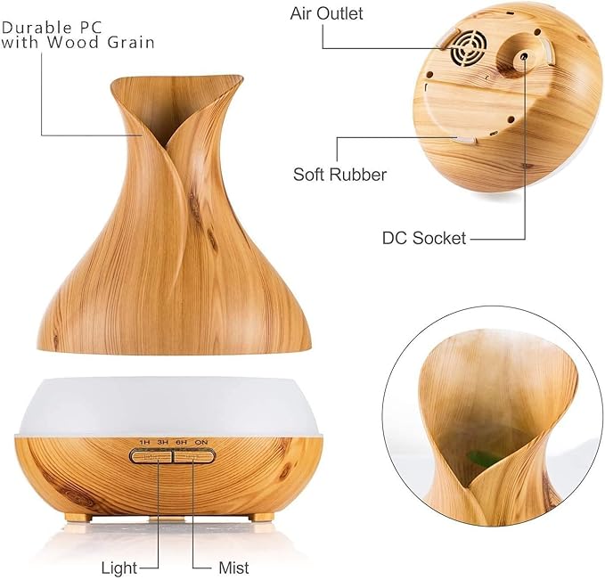 Aroma Diffuser, 550 ml Essential Oil Diffuser, Humidifier for Aromatherapy, Adjustable Mist Output, 7 Colour Levels (550 ml Remote Control), 846469, 27 x 15 cm