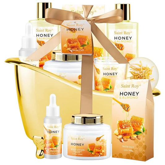 Mothers Day Birthday Spa Gifts for Women, 8pcs Honey Almond Bath Gift Set for Women, Spa Gift Basket for Women & Men, Home Spa Gift Set, Self-Care Spa, Birthday, Christmas, Mother Day, Anniversary