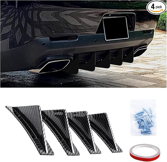 Augeny 4PCS Car Rear Lower Bumper Wing Lip Diffuser, Anti-Crash Curved Shape Auto Shark Fin Spoiler Protector with Screws, Universal Rear Bumper Lip Diffuser Kit for Car SUV (Curved/Carbon Fiber)