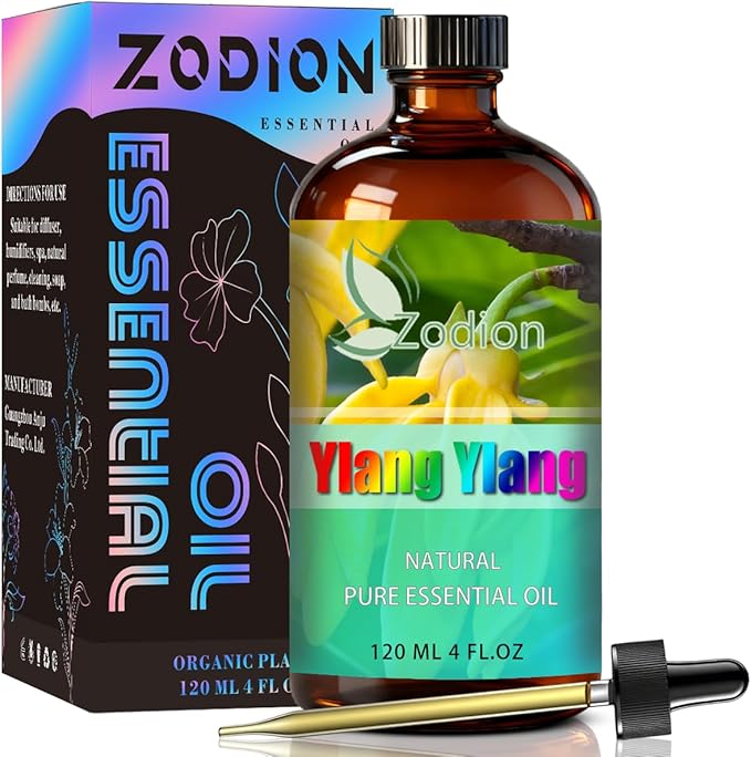 Ylang Ylang Essential Oil, 4 fl oz (120ml) - ZODION Ylang Ylang Fragrance Oil for Diffuser, Massage, Humidifier, DIY Candle, Soap Making, Home, Bath, Yoga