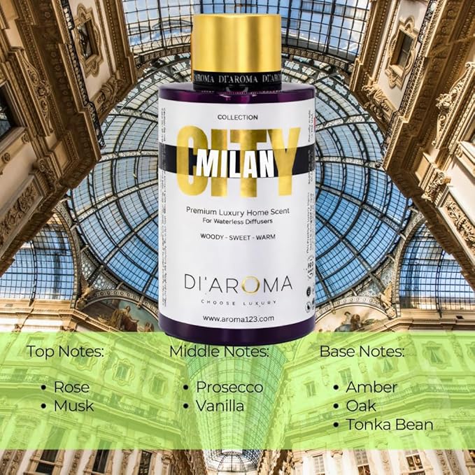 Di'Aroma Milan Aroma Oil Blend 120ml – Premium Diffuser Oil for Home, Waterless & Essential Oil Diffusers, Long Lasting Home Fragrance, City Collection, Made in USA (120ml, Milan)