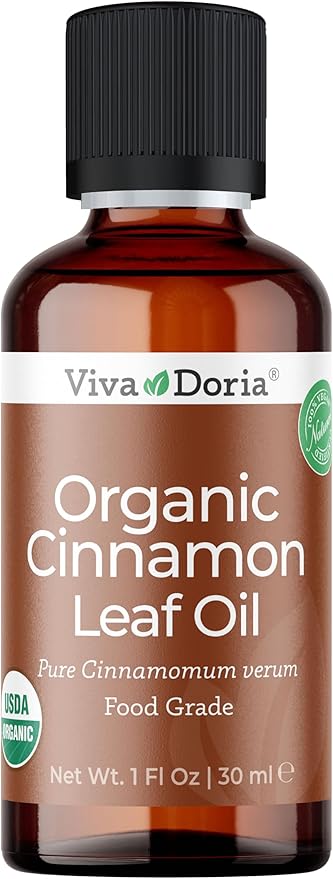 Viva Doria Cinnamon Leaf Essential Oil, USDA Certified Organic Cinnamon Leaf Oil, 100% Pure, Natural Essential Oil, Undiluted, for Aromatherapy | Food Grade, 30 mL (1 Fluid Ounce)