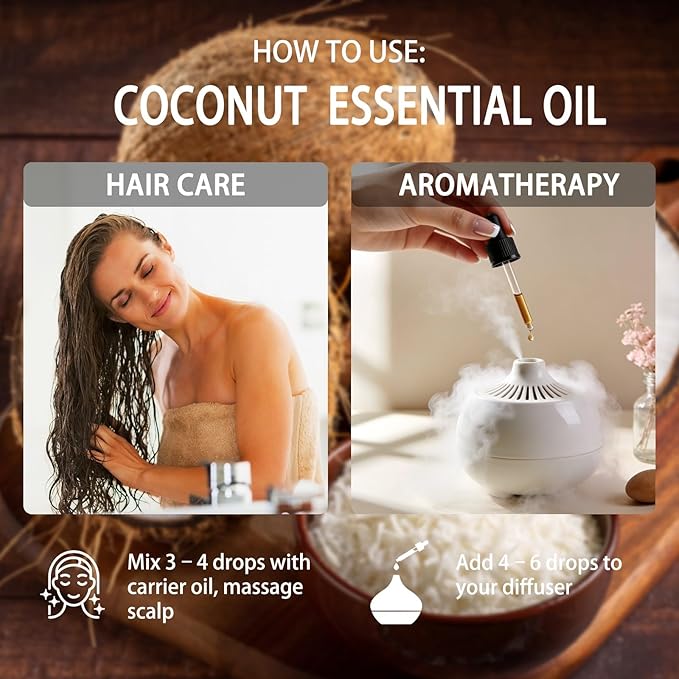 Coconut Essential Oil, 4 fl oz (120ml) - ZODION Coconut Fragrance Oil for Diffuser, Massage, Humidifier, DIY Candle, Soap Making, Home, Bath, Yoga