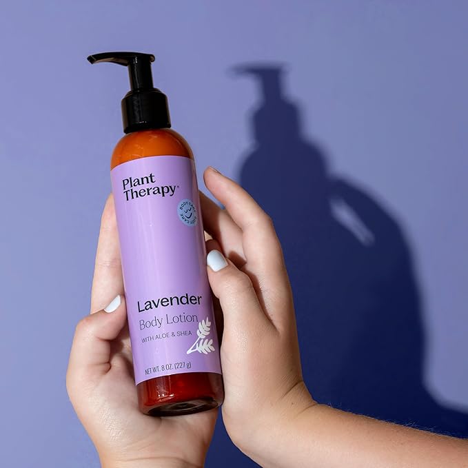 Plant Therapy Lavender Body Lotion with Aloe and Shea, Hydrate and Nourish Skin with Botanical Ingredients, 8 oz