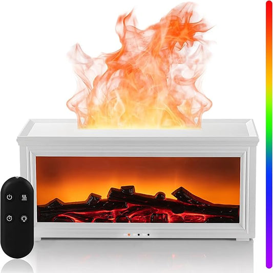 Fireplace Essential Oil Diffuser Humidifier - Ultrasonic Aroma Diffuser with 7-Color Flame Effect, Remote Control & Auto-Off Timer for Bedroom, Home Office,Yoga(White)