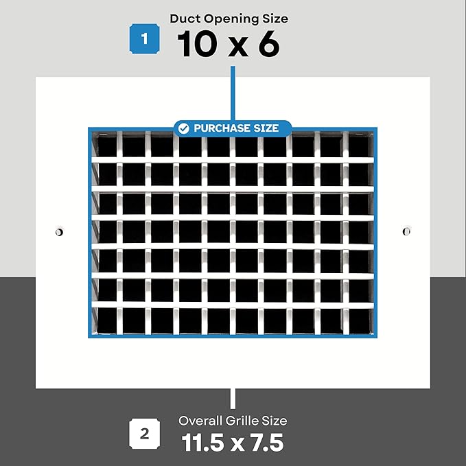 10x6 Double Deflection Supply Air Vent Cover for Wall or Ceiling Duct Opening - Rust-Proof Adjustable Full Control Airflow Direction Diffuser by HVAC Premium - White - Overall Size: 11.5'" X 7.5"