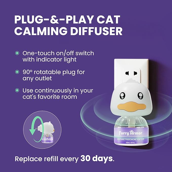 Cat Calming Diffuser Kit (2 Diffusers + 4 Refills) – Pheromone Behavior Support for Scratching, Peeing, Meowing, Hiding, Urine Marking & Aggression – Natural & Gentle