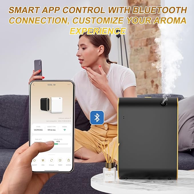Wankeer Smart Scent Air Machine for Home, 1500 Sq. Ft Hotel Collection Diffuser with Cold Air Tech, Whole House Fragrance & Low Noise, Bluetooth Scent Air Diffuser for Home, Hotel, Office, Spa(Black)