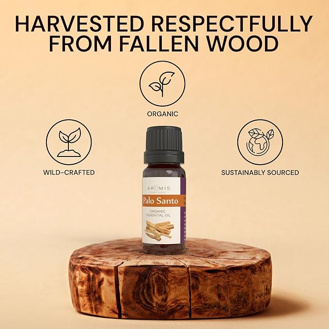 ArOmis Organic Palo Santo Essential Oil - 100% Pure Therapeutic Grade 30ml (1 Fl Oz) - Undiluted, Premium, Oils for Aromatherapy Diffuser