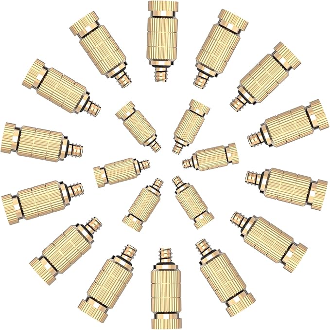 Brass Anti-drip Fogging Spray Head Outdoor Cooling System, 0.012" Orifice (0.3mm) 10/24 UNC Thread Misting Nozzle, 20 Pcs