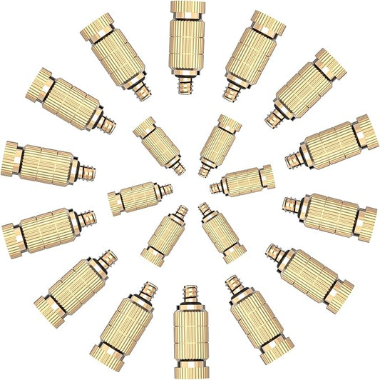 Brass Anti-drip Fogging Spray Head Outdoor Cooling System, 0.012" Orifice (0.3mm) 10/24 UNC Thread Misting Nozzle, 20 Pcs