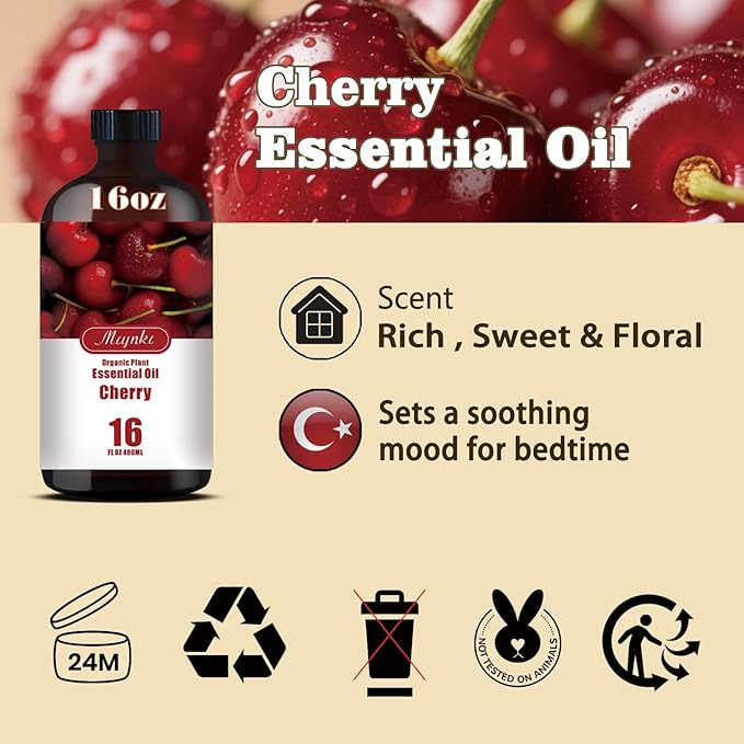 Cherry Essential Oil – MLYNKL Cherry Oils 16.33 fl oz for Diffusers, Humidifiers, Massage, DIY Candles, Soap, Cleaning, Home, Yoga, Office, Gifts - 490 ml