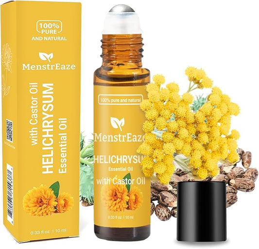 Helichrysum Oil & Castor Oil Roll On, High Potency Formula, 100% Pure and Natural, Acne Soothing, Skin Vitality & Anti-Aging, Aches Relief, Beauty Rollerball, 10ml