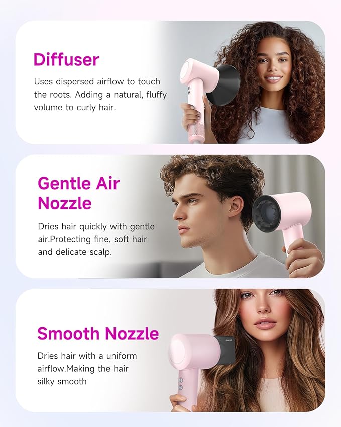 Ionic Hair Dryer with Diffuser, Professional High-Speed Blow Dryer for Women & Men, 110,000 RPM Brushless Motor Fast Drying & Low Noise, Thermo-Control, Lightweight & Compact for Home and Travel