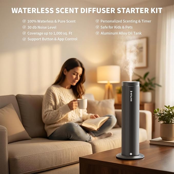 Waterless Essential Oil Diffuser Corded Diffuser with Hotel Collection Diffuser Oil, Scent Diffuser Starter Kit Cold Air Diffuser Oil Machine 1000 Sq Ft Coverage for Home Office Lobby Hotel